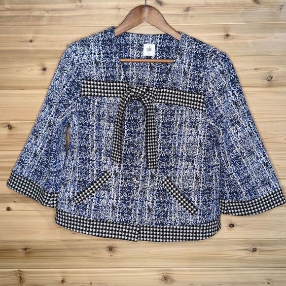 CAbi Jacket Womens Medium Blue #5294 Reina Houndstooth Club Jacket Cropped Prep - Picture 1 of 10